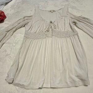 Boston Proper Cream Cold Shoulder Blouse